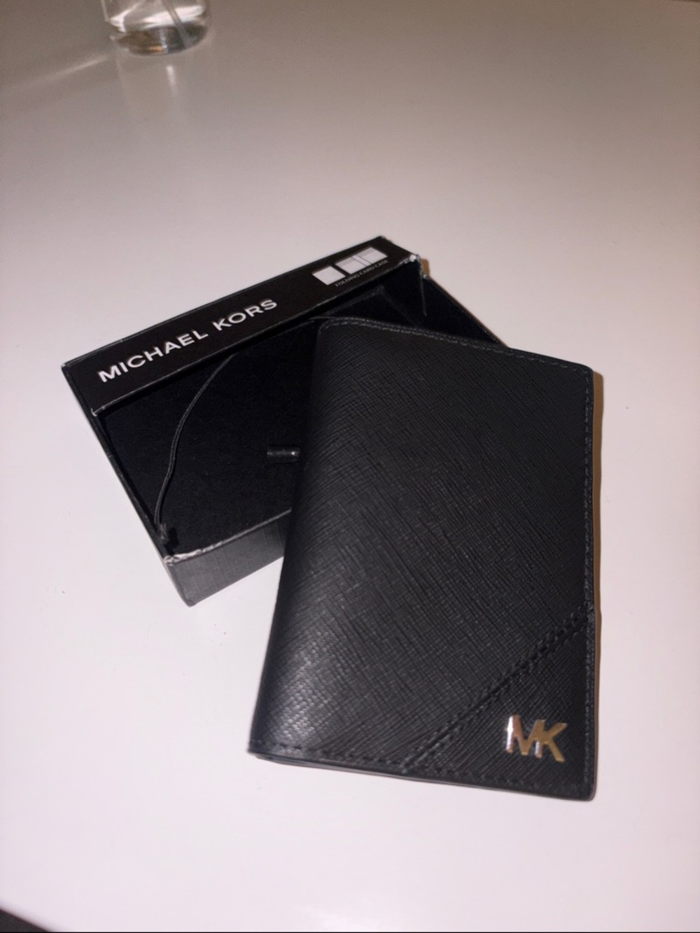 Michael Kors Black Leather Card & Key Holder with MK Logo